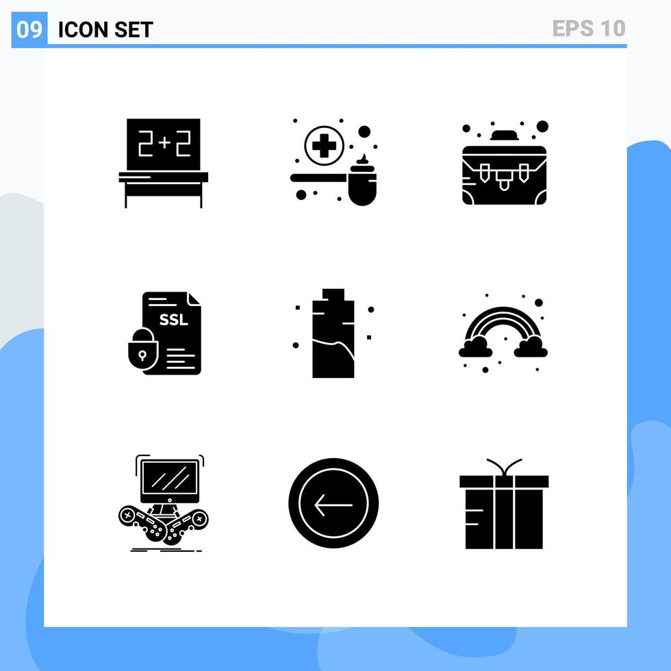 conjunto de 9 glifos sólidos vetoriais na grade para carga ssl certificado de segurança comercial elementos de design vetorial editáveis vetor