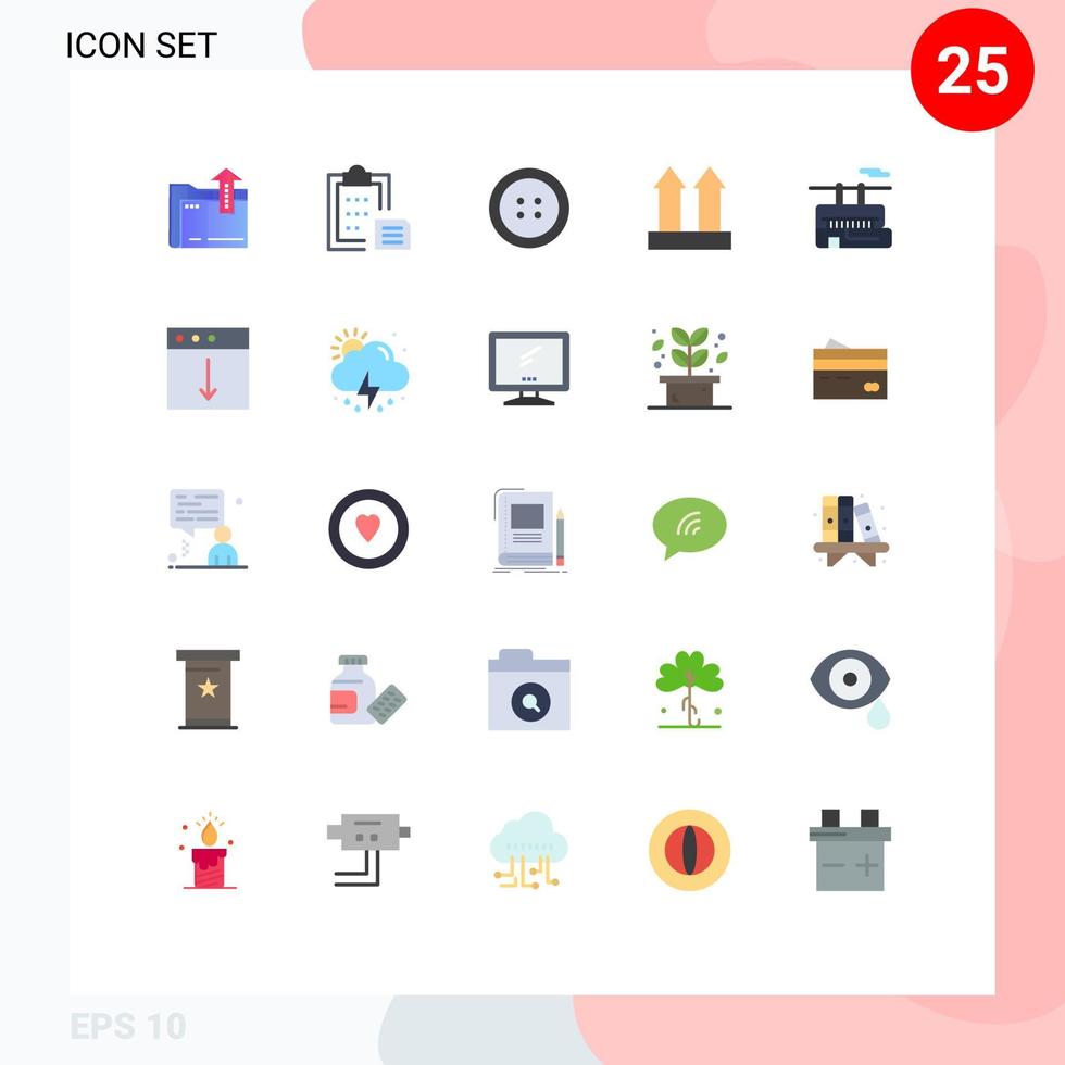 conjunto de cores planas de interface móvel de 25 pictogramas de elevador de cadeira de transporte colar elementos de design de vetores editáveis de envio