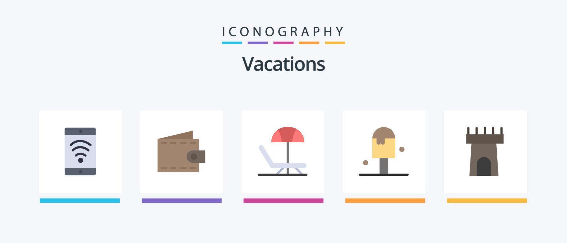 pacote de ícones de 5 planos de férias, incluindo . castelo. verão. de praia. sorvete. design de ícones criativos vetor