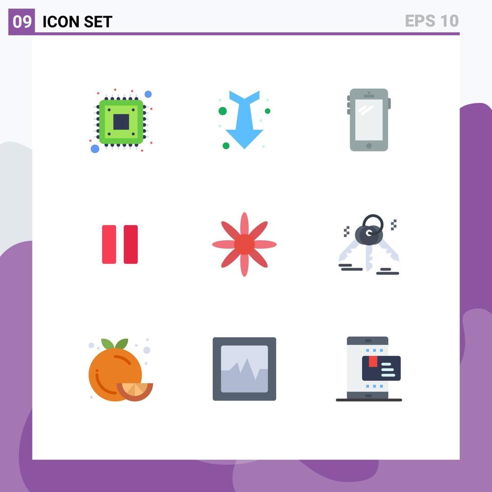 pacote de interface de usuário de 9 cores planas básicas de mídia de telefone de pausa de flor elementos de design de vetores editáveis samsung