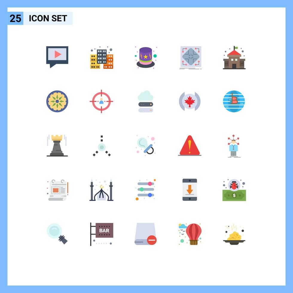 Pacote de cores planas de 25 interfaces de usuário de sinais e símbolos modernos de elementos de design de vetores editáveis de matriz de construção de chapéu de círculo