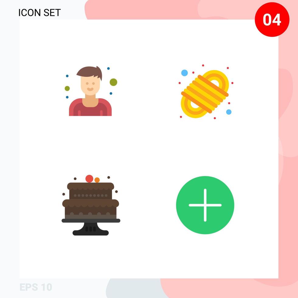 4 ícones planos de vetores temáticos e símbolos editáveis de bolo de atleta corda de acampamento adicionam elementos de design de vetores editáveis