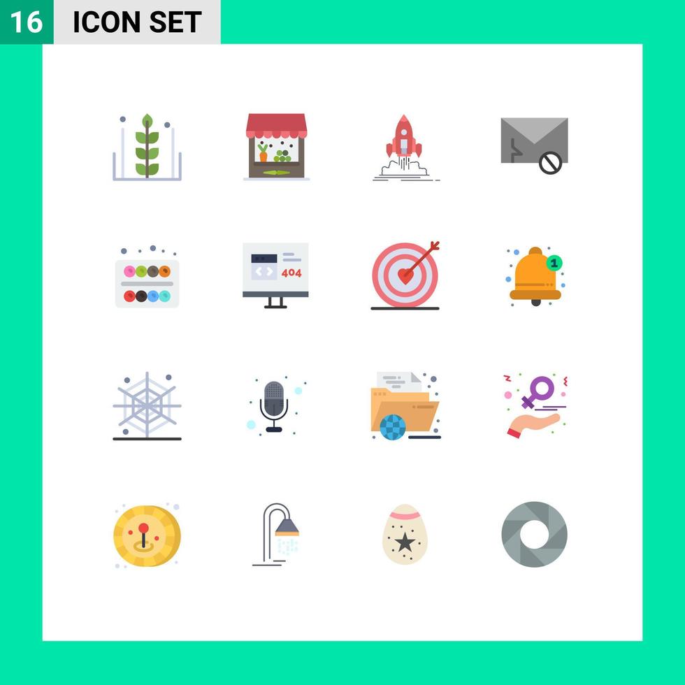 Pacote de cores planas de 16 interfaces de usuário de sinais e símbolos modernos de pacote editável de inicialização de envelope de correio sms de elementos de design de vetores criativos