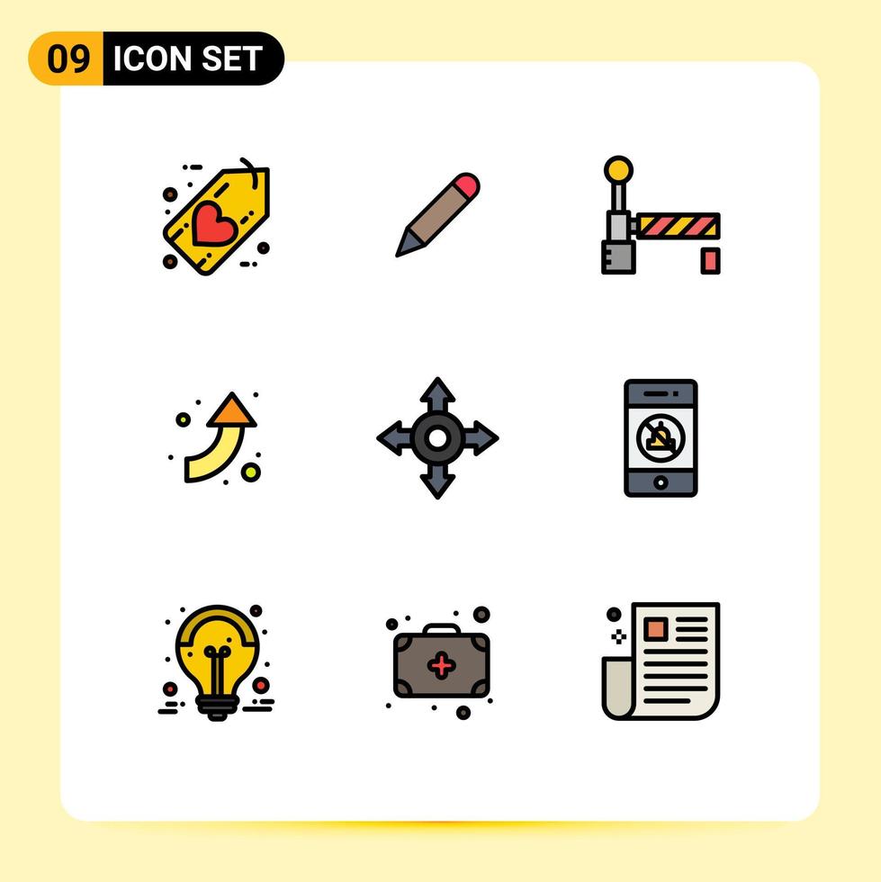 9 interface do usuário pacote de cores planas de linha cheia de sinais modernos e símbolos de direções mudas escrevem elementos de design de vetores editáveis de seta