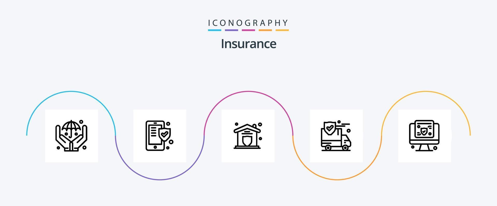 pacote de ícones da linha de seguros 5, incluindo tela. computador. proteção. furgão. proteção vetor