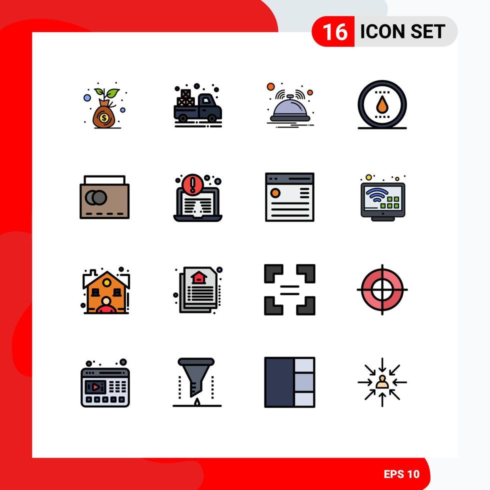 pacote de interface do usuário de 16 linhas básicas cheias de cores planas de elementos de design de vetores criativos editáveis de energia de sino de água