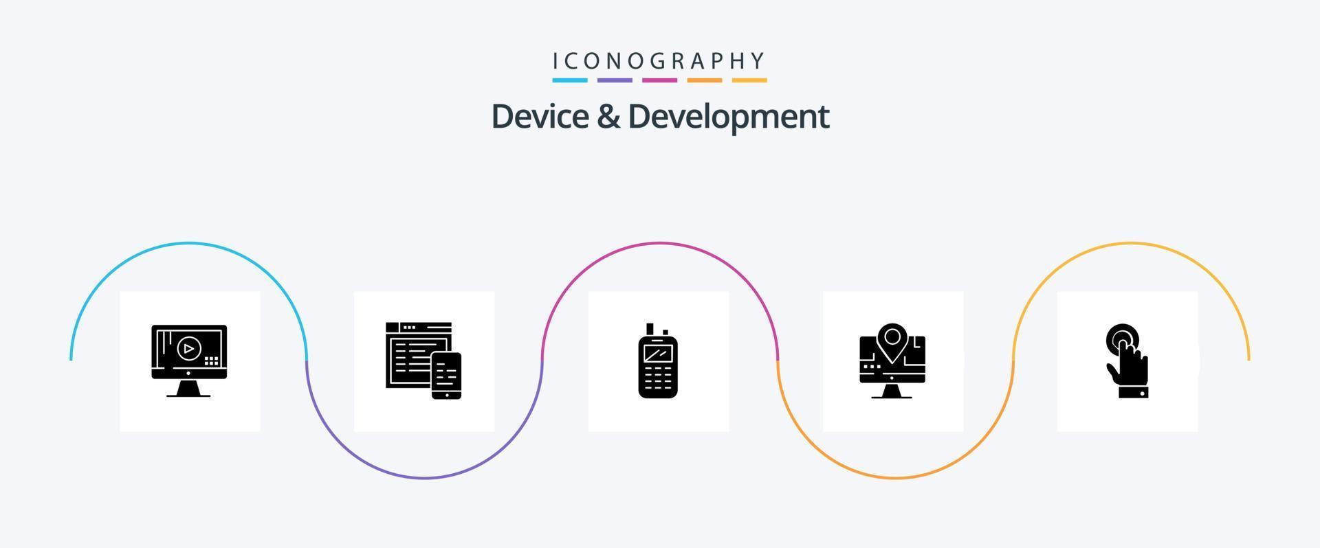 pacote de ícones de dispositivo e glifo de desenvolvimento 5, incluindo tela sensível ao toque. Educação. telefone. localização. computador vetor