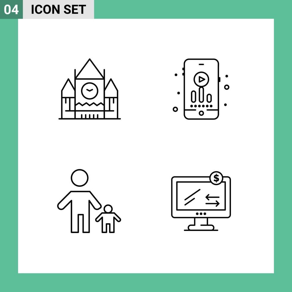 conjunto de linha de interface móvel de 4 pictogramas de elementos de design de vetores editáveis de marco familiar do Canadá