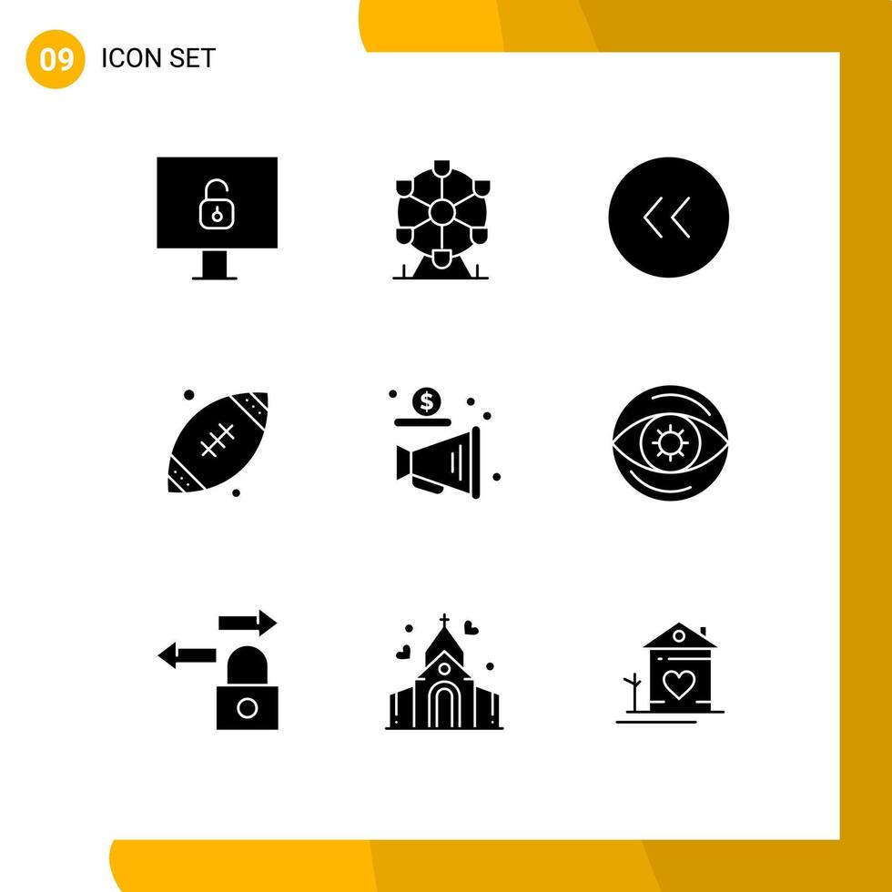 pacote de ícones de vetores de estoque de 9 sinais e símbolos de linha para círculo de megafone de dinheiro publicidade esportes elementos de design de vetores editáveis