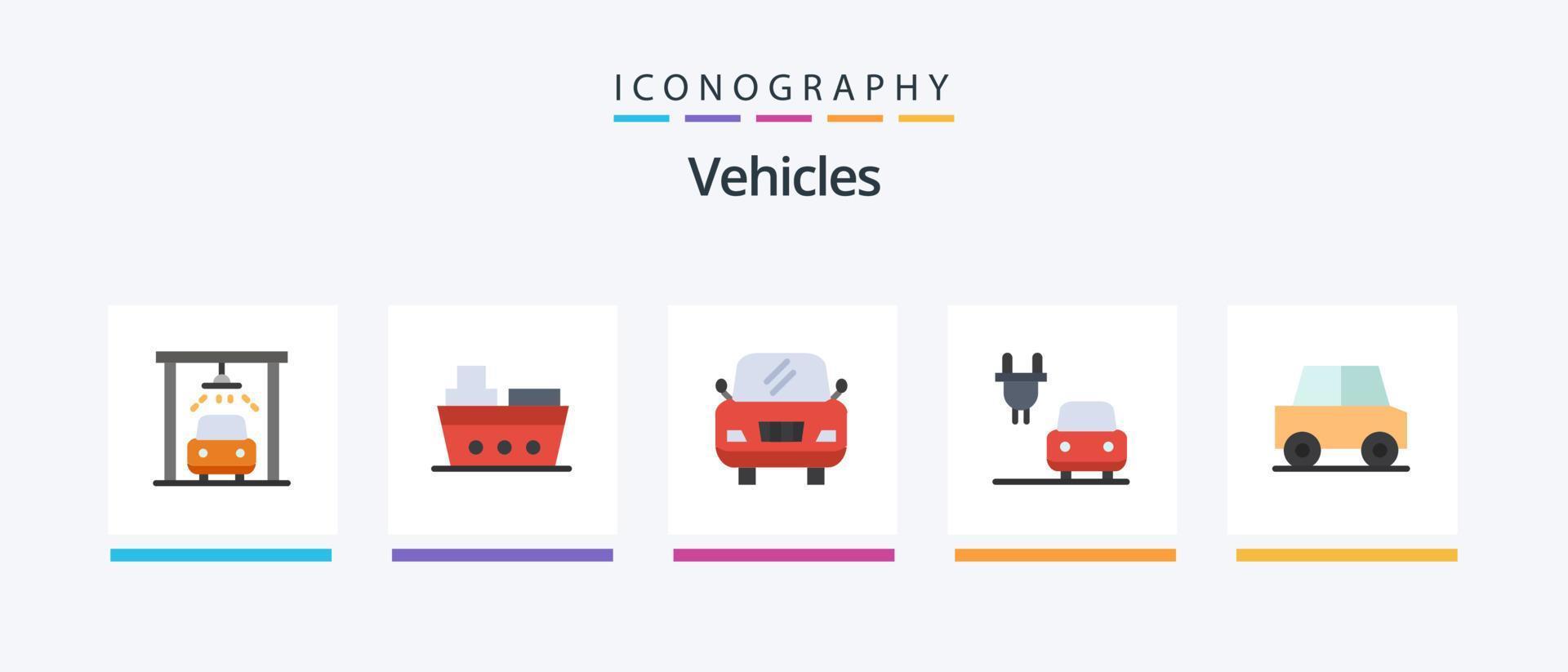 Pacote de ícones plana 5 de veículos, incluindo . veículos. veículo. viagem. automóvel. design de ícones criativos vetor