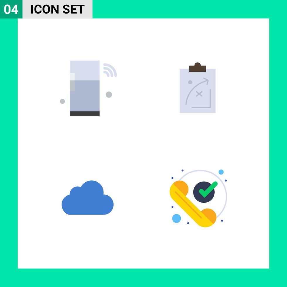 conjunto moderno de pictograma de 4 ícones planos de coisas de economia da internet elementos de design de vetores editáveis de nuvem estratégica