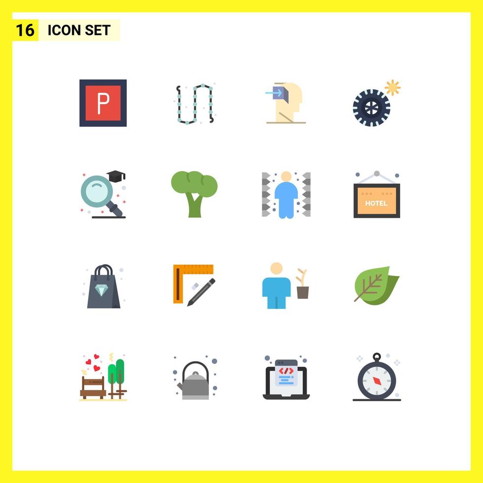 Pacote de cores planas de 16 interfaces de usuário de sinais e símbolos modernos de educação de graduação roda humana verão pacote editável de elementos de design de vetores criativos