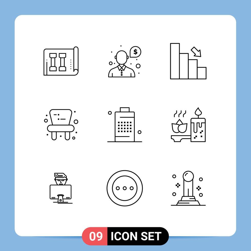9 pacote de esboço de interface de usuário de sinais e símbolos modernos de elementos de design de vetores editáveis de finanças de cadeira de barra de brinquedos de celular