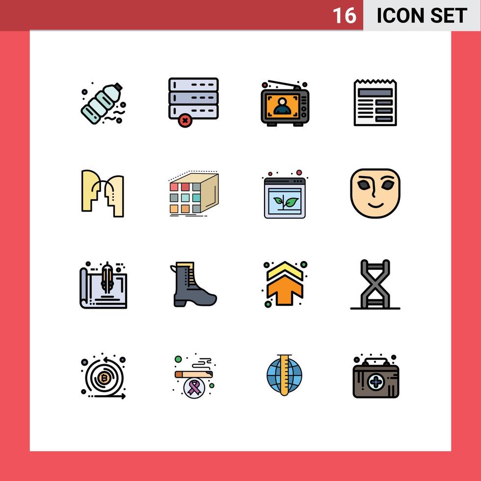 conjunto de linha preenchida de cor plana de interface móvel de 16 pictogramas de texto de anúncio básico do cérebro marketing elementos de design de vetor criativo editável