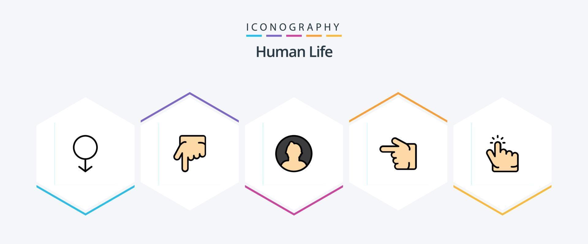 pacote de ícones de 25 linhas preenchidas humanas, incluindo ponto. dedo. volta. clique. mão vetor