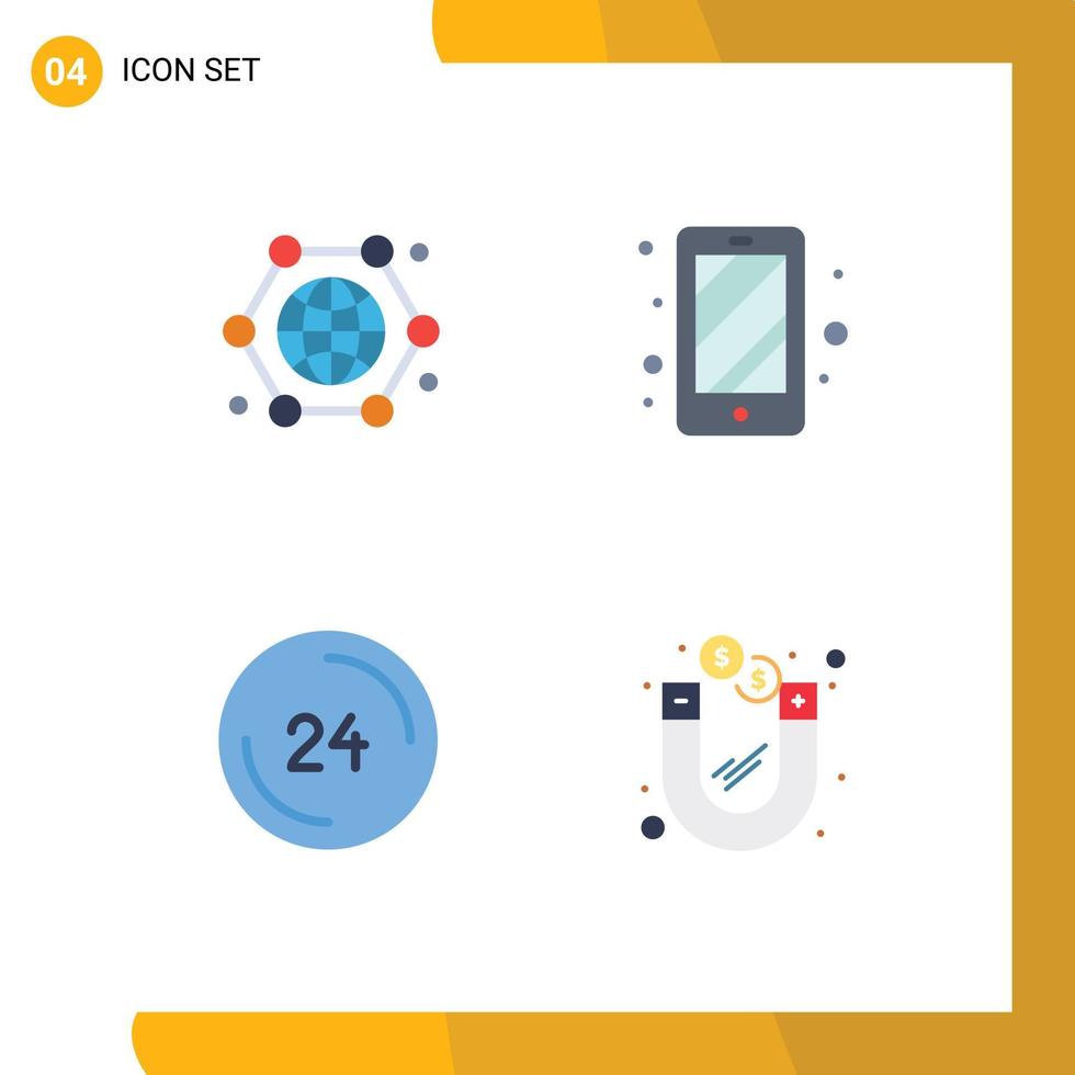 4 pacote de ícones planos de interface de usuário de sinais e símbolos modernos de comunicação, chamada de internet, telefone inteligente, contato, elementos de design de vetores editáveis