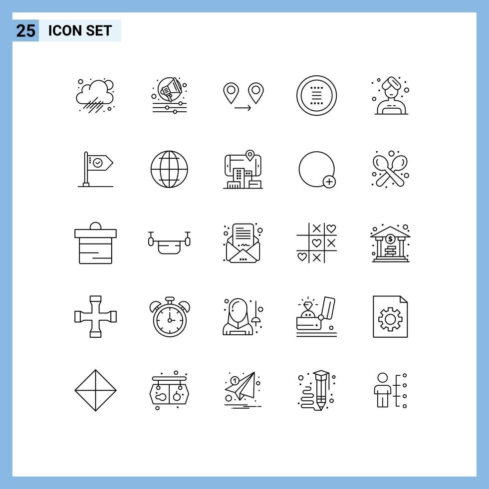 pacote de interface do usuário de 25 linhas básicas de elementos de design de vetores editáveis de mapa de cuidado de sucesso