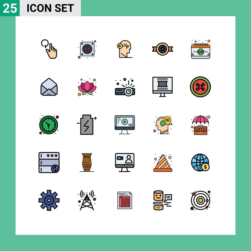 pacote de interface do usuário de 25 cores planas de linha preenchida básica de elementos de design de vetores editáveis do prêmio de medalha de estrela de data