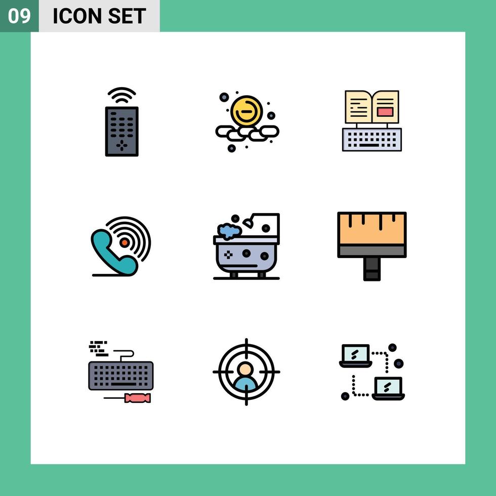 Conceito de cor plana de 9 linhas preenchidas para sites móveis e aplicativos, sinais de banheiro, teclado, anel, elementos de design vetorial editáveis vetor