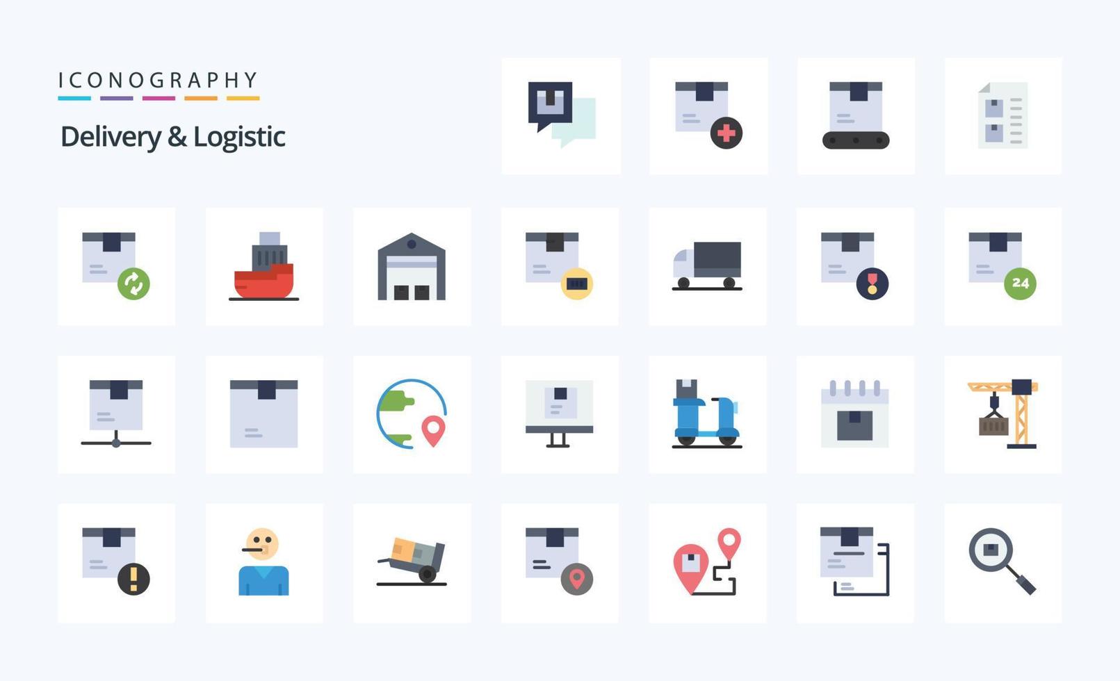 25 entrega e pacote de ícones de cores planas logísticas vetor