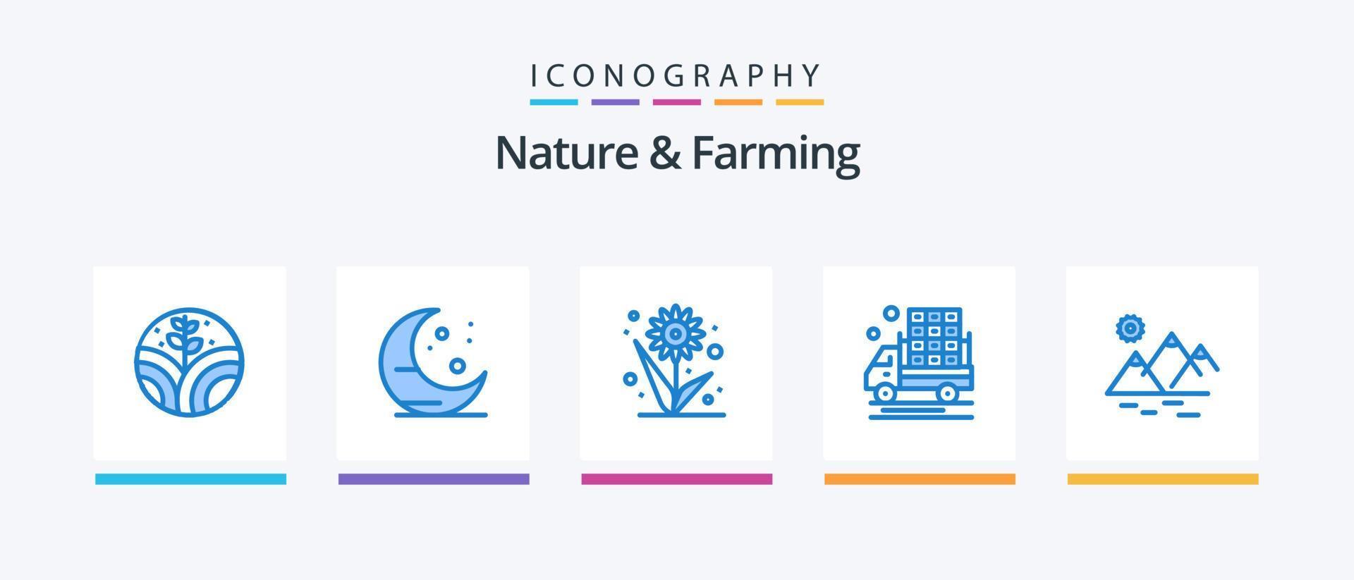 natureza e agricultura pacote de ícones azul 5 incluindo agricultura. montanha. plantar. ambiente. agricultura. design de ícones criativos vetor