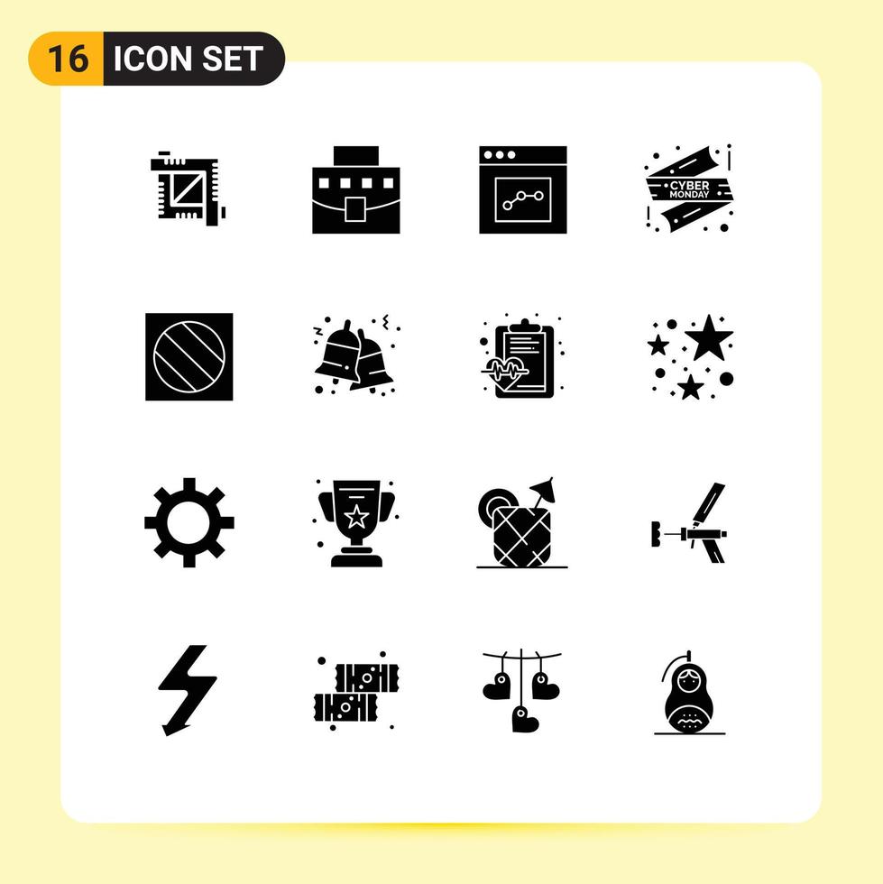 conjunto de 16 sinais de símbolos de ícones de interface do usuário modernos para edição de elementos de design de vetores editáveis de fita de análise de venda de segunda-feira cibernética