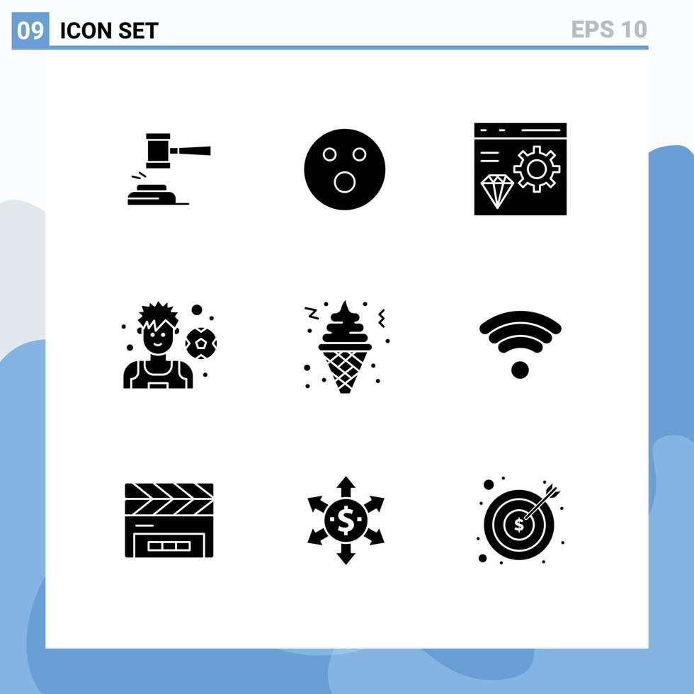 pacote de interface do usuário de 9 glifos sólidos básicos de futebol desenvolver elementos de design de vetor editável de aplicativo de codificação de bola de golfe