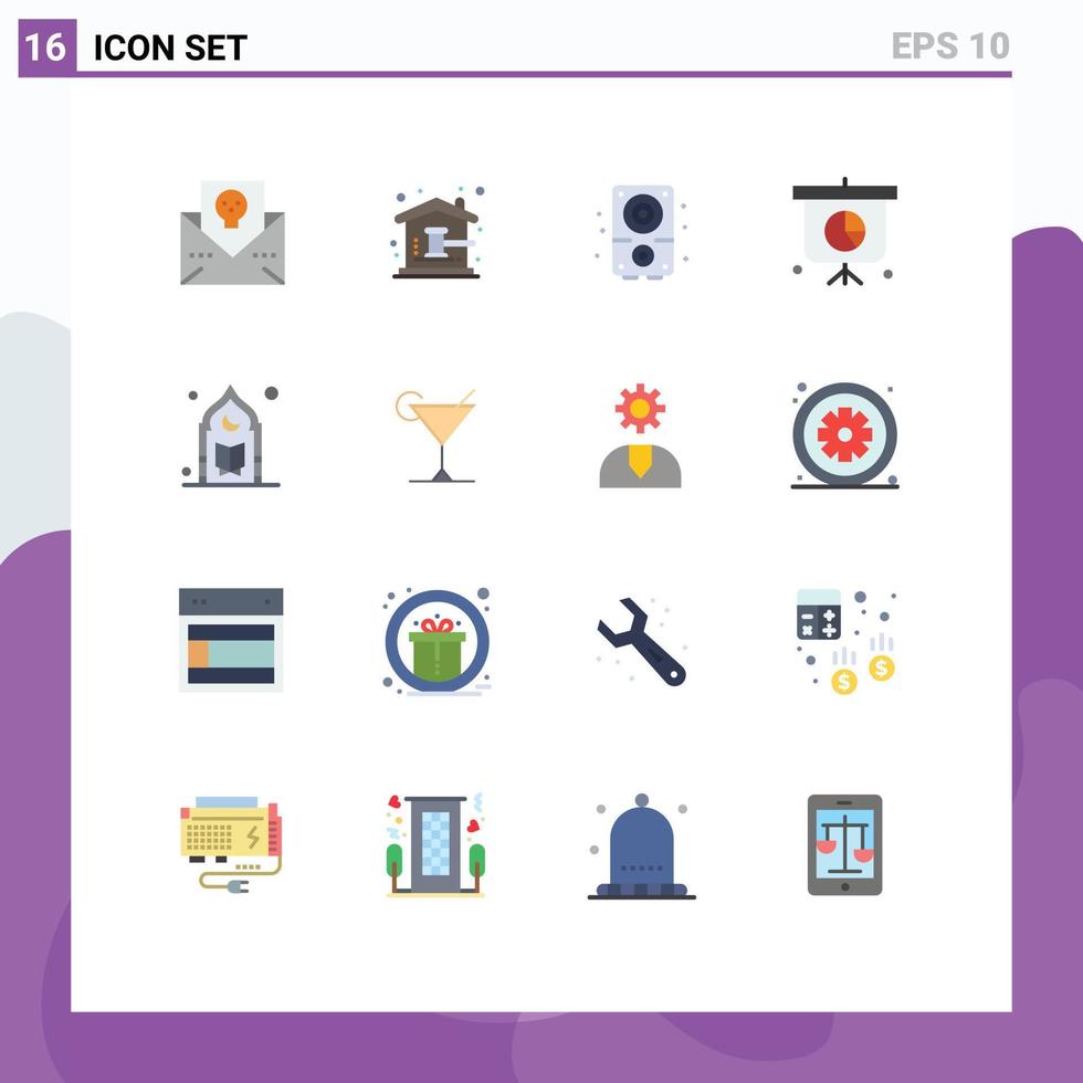 conjunto de 16 sinais de símbolos de ícones de interface do usuário modernos para gráfico de islã música de negócios em casa pacote editável de elementos de design de vetores criativos