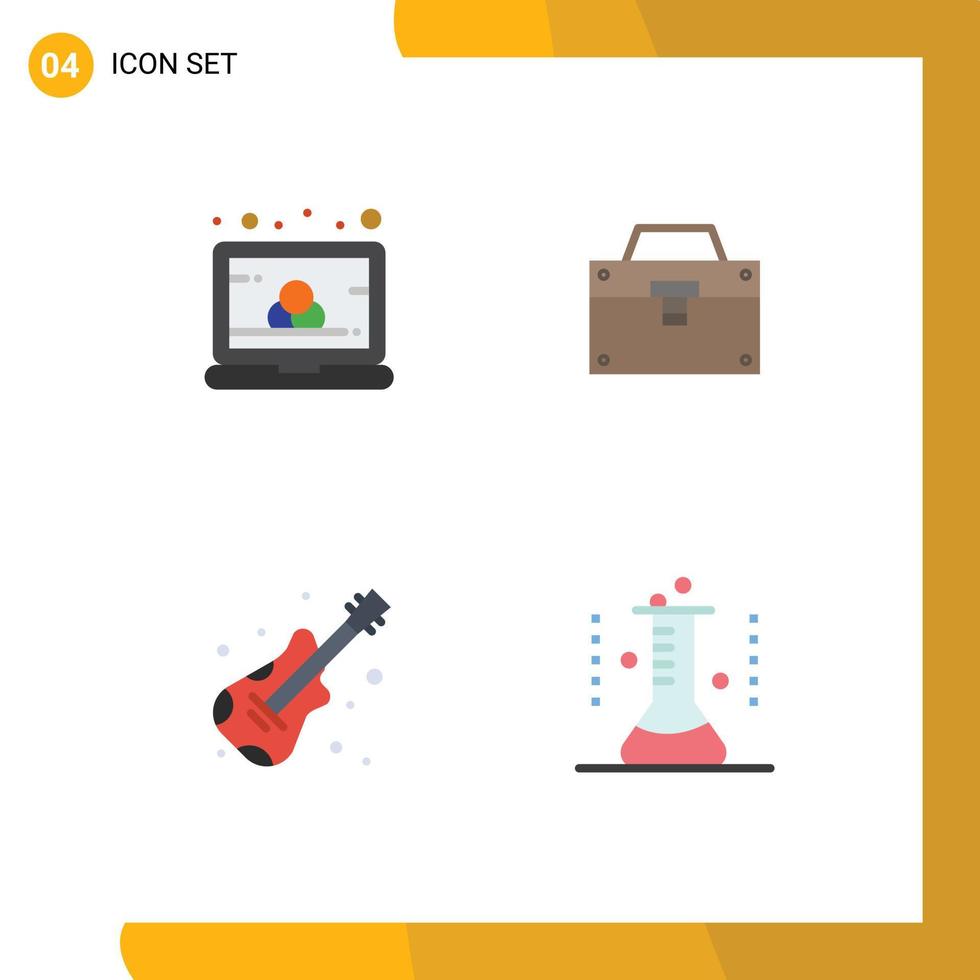 4 conceito de ícone plano para sites móveis e aplicativos construção de tela de guitarra colorida música elementos de design de vetores editáveis