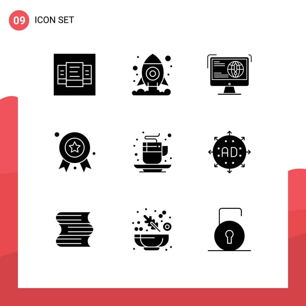 9 interface do usuário pacote de glifos sólidos de sinais e símbolos modernos da copa distintivo de desenvolvimento de outono distintivo de prêmio editável elementos de design vetorial vetor
