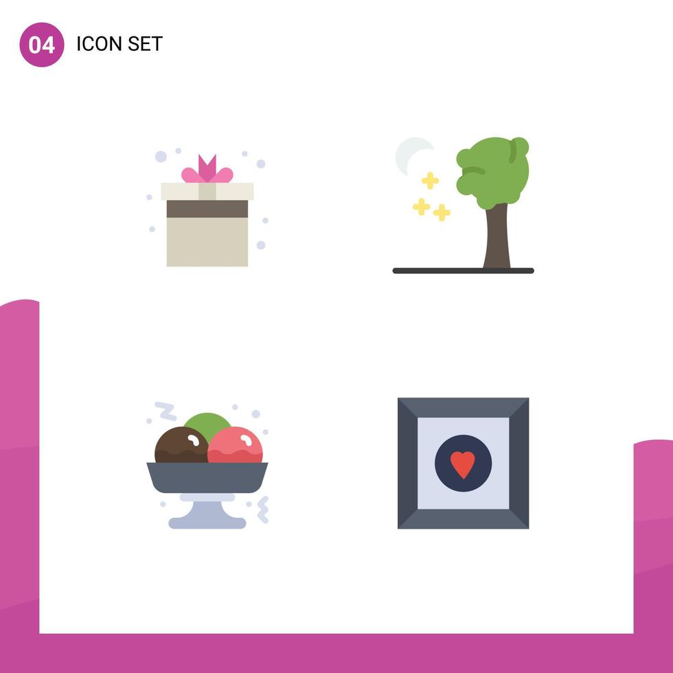 4 pacote de ícones planos de interface de usuário de sinais e símbolos modernos de caixa de natureza de jogo de comida de presente elementos de design de vetores editáveis