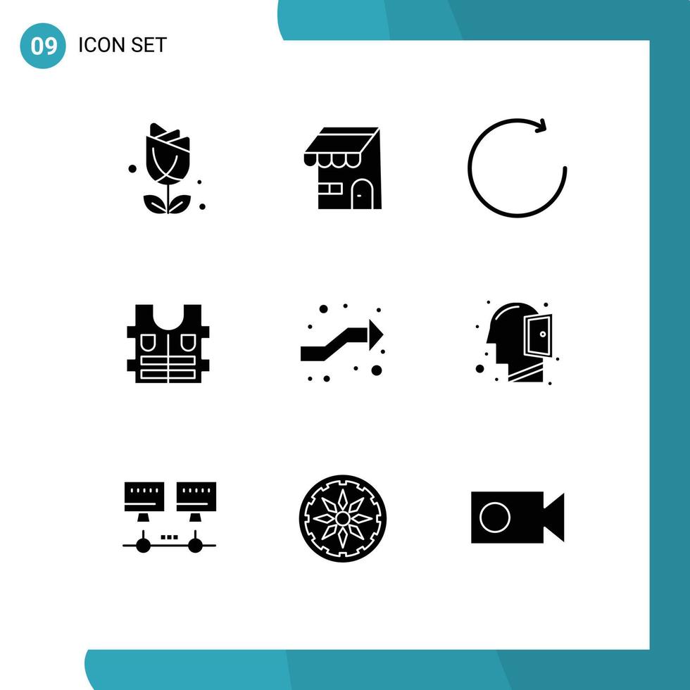 grupo de símbolos de ícone universal de 9 glifos sólidos modernos da direita cruzam setas setas vida elementos de design de vetores editáveis
