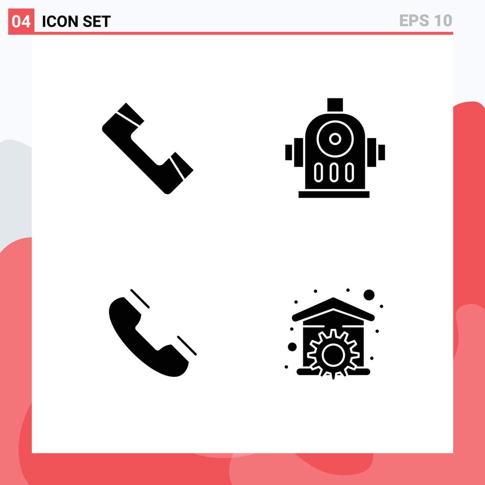 4 conceito de glifo sólido para sites móveis e aplicativos, chamar telefone, anel de água, elementos de design vetorial editáveis vetor