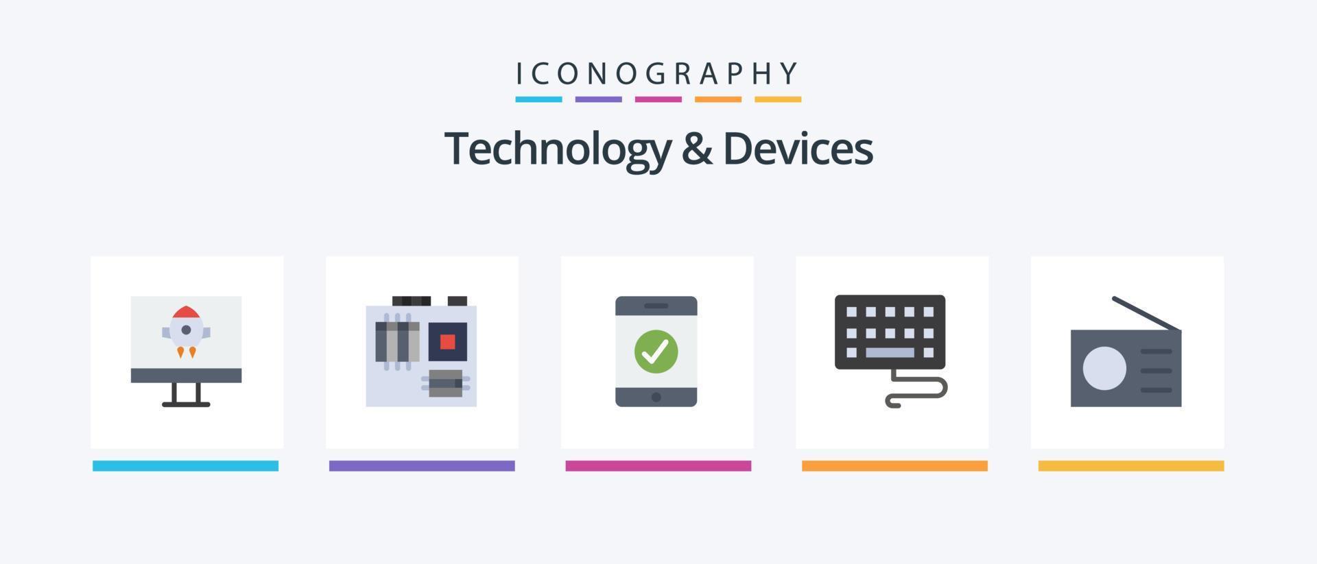 pacote de ícones plana 5 de dispositivos, incluindo . teclado. rádio. design de ícones criativos vetor