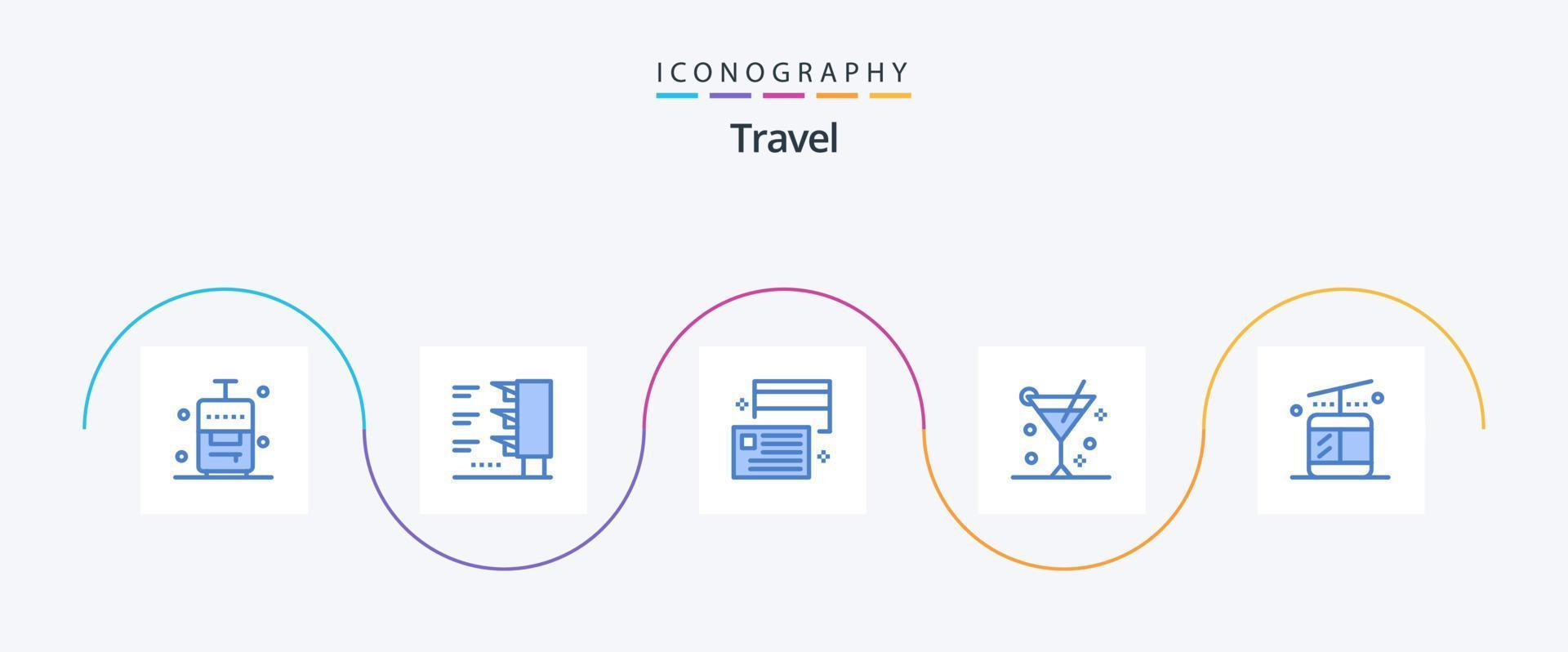pacote de ícones de viagem azul 5, incluindo regular. verão. cartão. vidro. álcool vetor