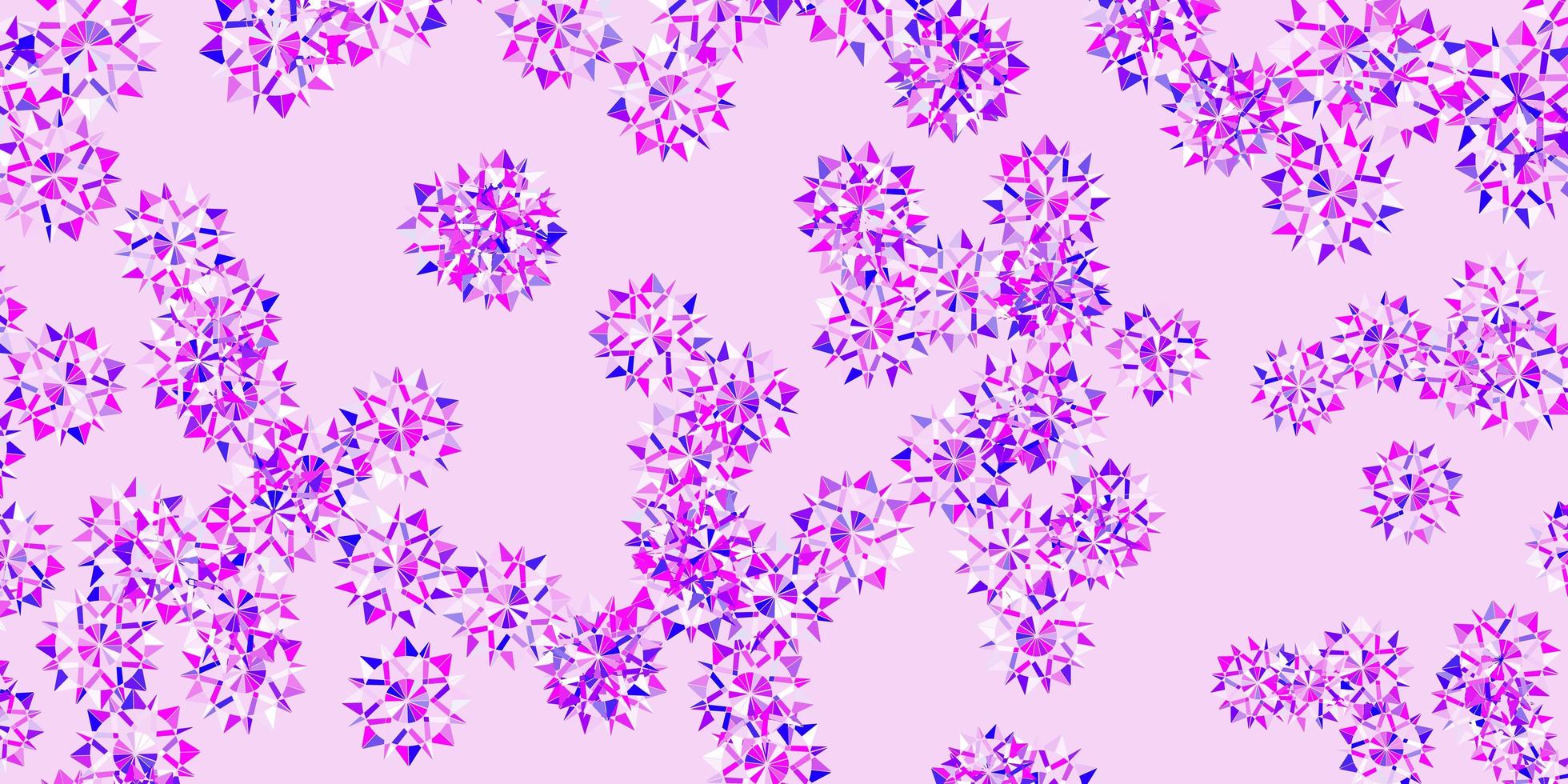 padrão de vetor rosa claro roxo com flocos de neve coloridos