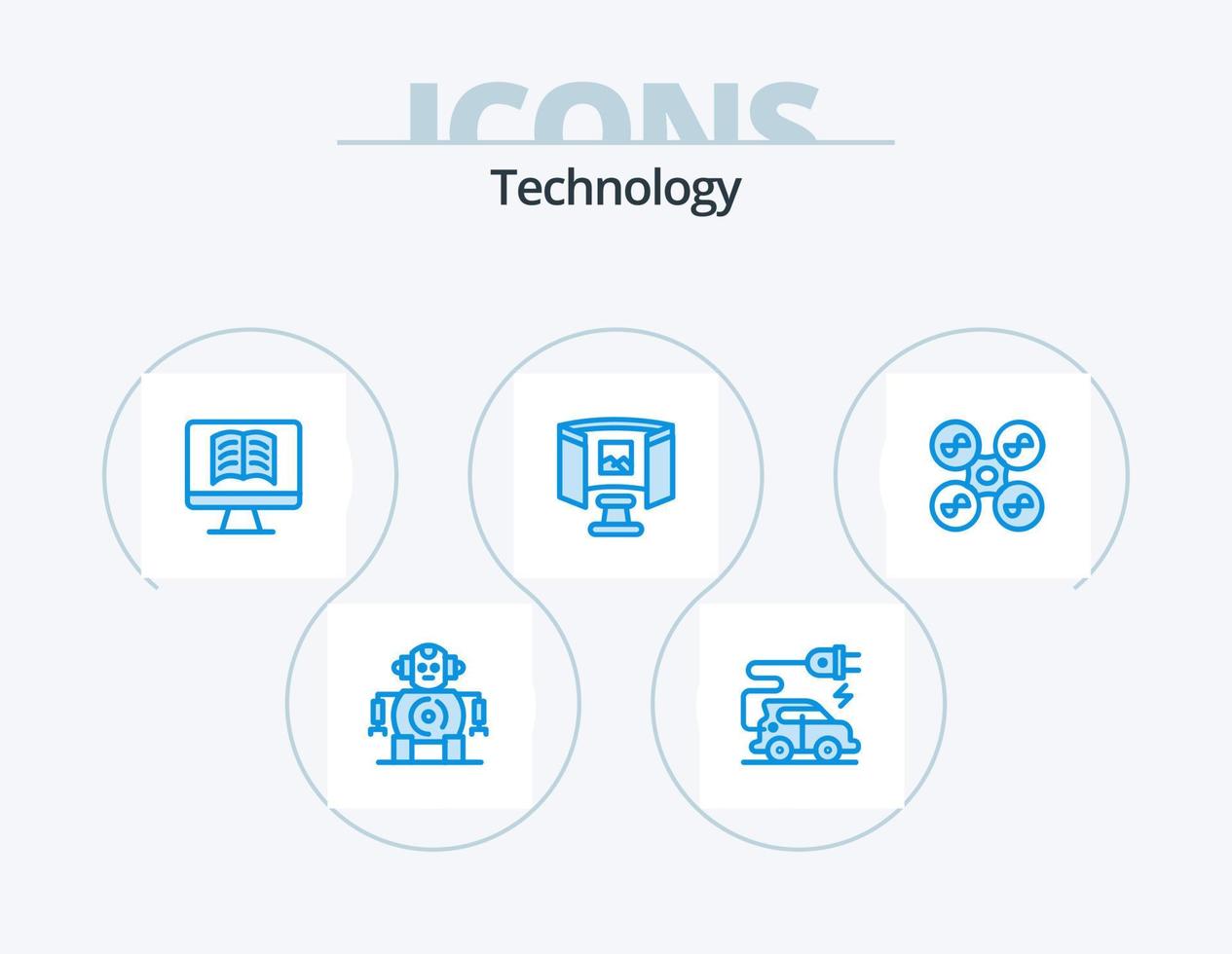 design de ícone do pacote de 5 ícones azul de tecnologia. . quadricóptero. ontechnology. mosca. tecnologia vetor
