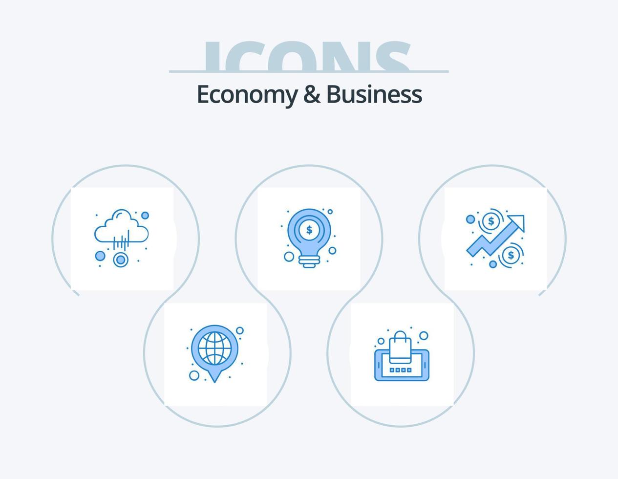 design de ícones do pacote de 5 ícones azuis de economia e negócios. gráfico. claro. nuvem. seo. idéia vetor