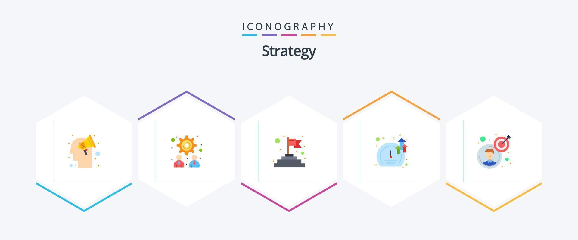 pacote de ícones planos de estratégia 25, incluindo homem de negócios. o negócio. Finalizar. crescimento. Programas vetor