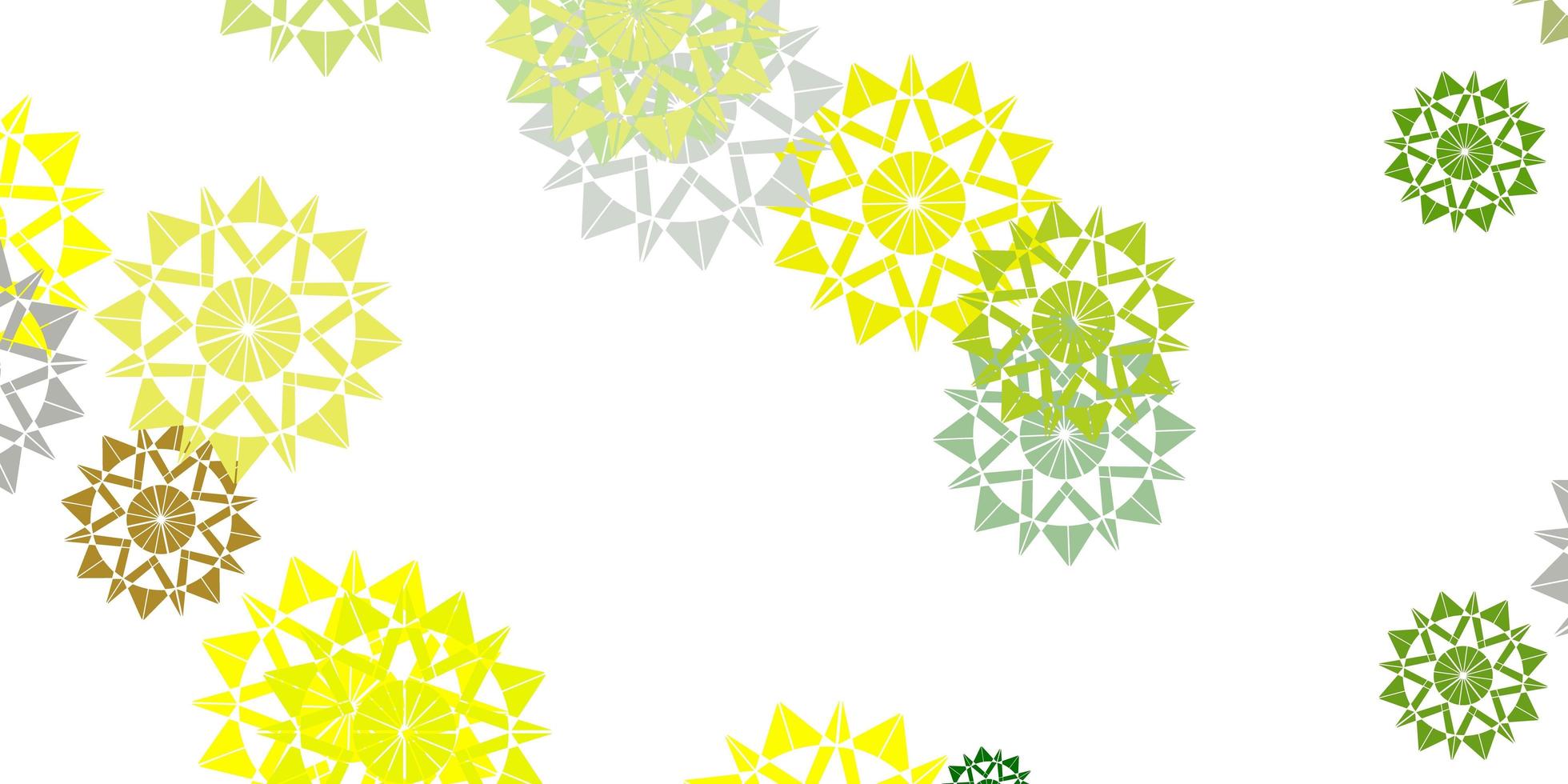 layout de vetor verde e amarelo claro com lindos flocos de neve.