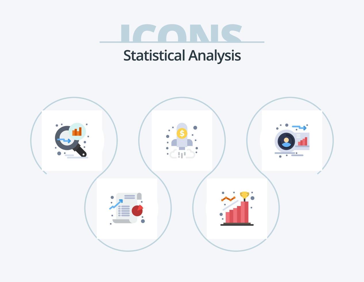 análise estatística plana icon pack 5 design de ícone. finança. o negócio. alcançar. análise. gráfico de ampliação vetor