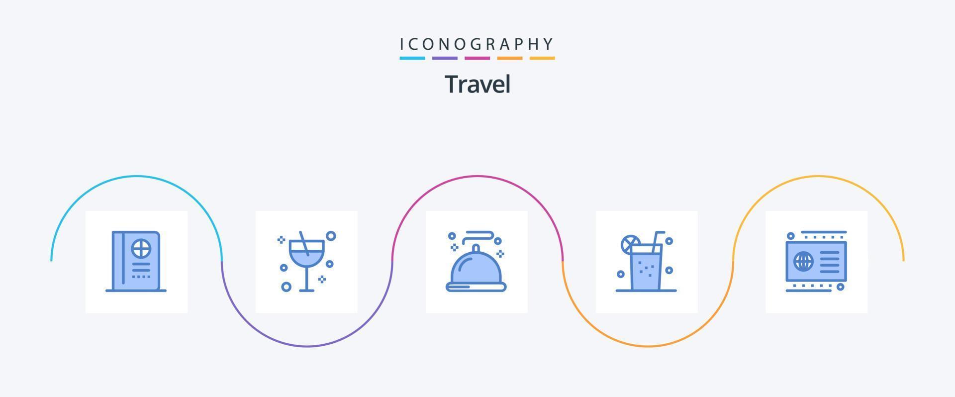 pacote de ícones de viagem azul 5, incluindo débito. cartão. cardápio. verão. saudável vetor
