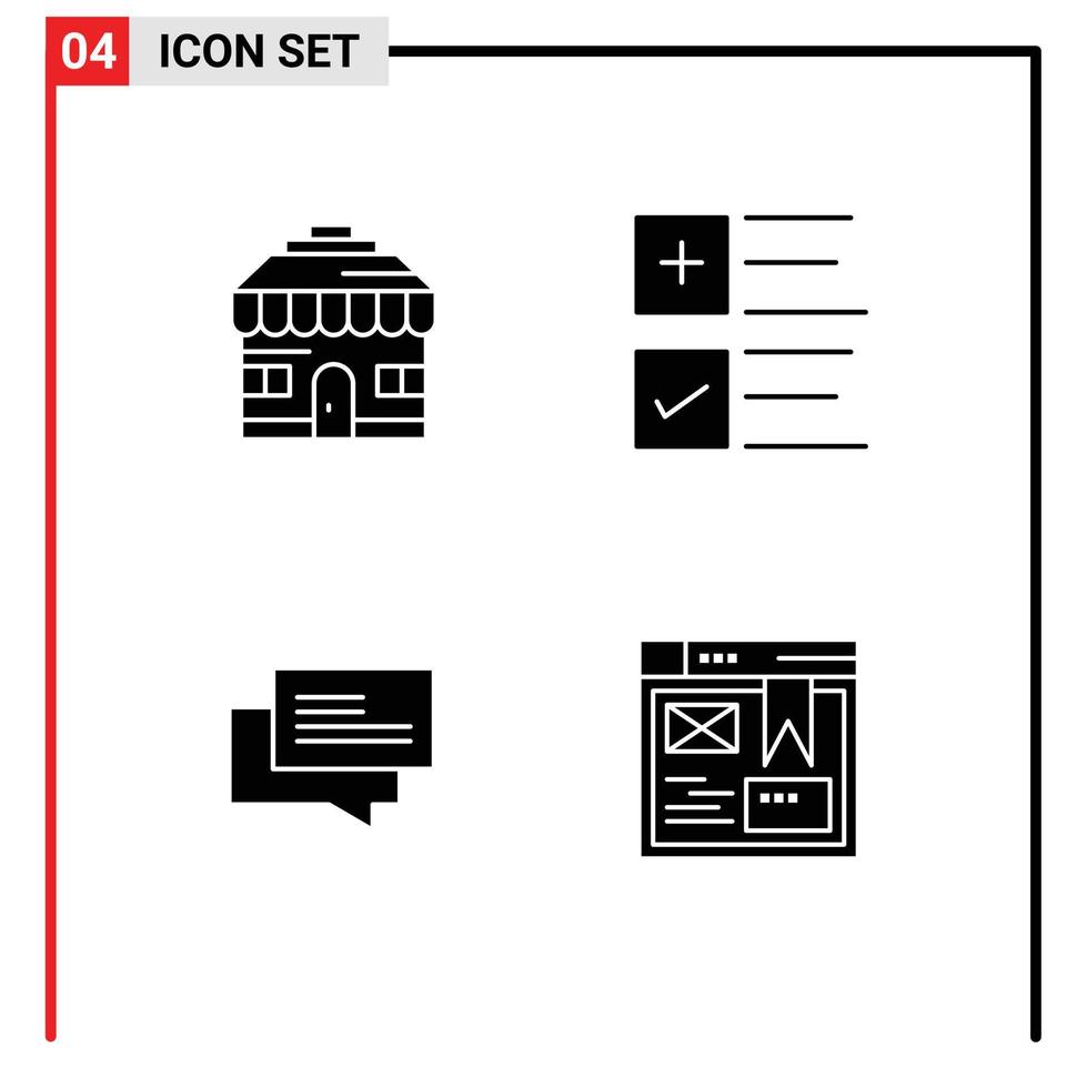 grupo de símbolos de ícone universal de 4 glifos sólidos modernos de construção de texto de comércio eletrônico layout de negócios elementos de design de vetores editáveis