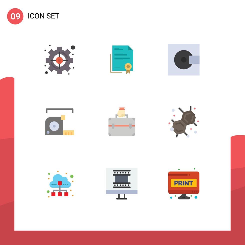 pacote de interface do usuário de 9 cores planas básicas de tecnologia de medição, documentos legais, produtos eletrônicos, elementos de design vetorial editáveis vetor