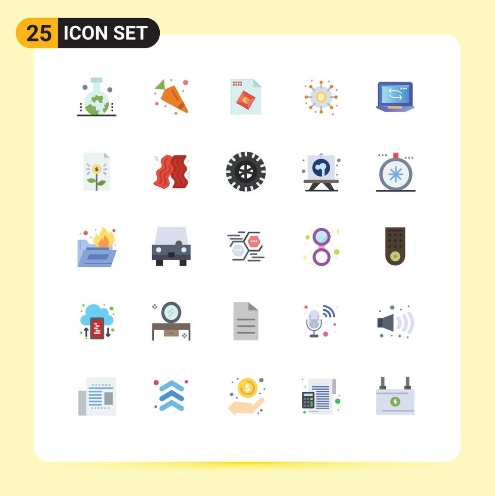 25 cores planas de vetores temáticos e símbolos editáveis de processamento de pagamentos de computadores portáteis financiam elementos de design de vetores editáveis