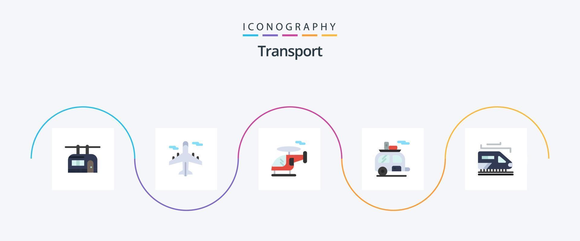 pacote de ícones de 5 planos de transporte, incluindo transporte. transporte. helicóptero. reboque. acampamento vetor