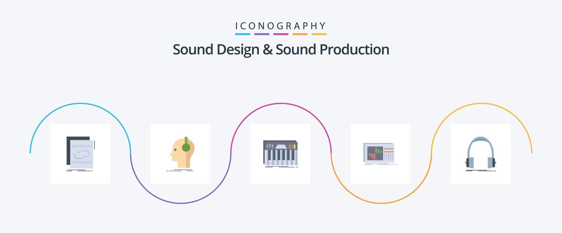 design de som e produção de som flat 5 icon pack incluindo equalização. ao controle. produtor. som. chaves vetor