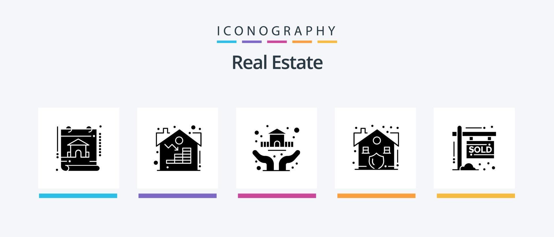 pacote de ícones imobiliários glifo 5 incluindo propriedade. segurança. proteção. real. Estado. design de ícones criativos vetor