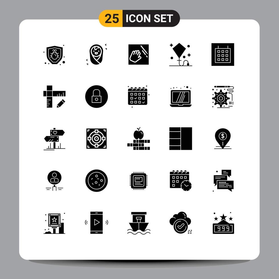 25 ícones criativos sinais modernos e símbolos de elementos de design vetoriais editáveis de pipa de brinquedo de mão de calendário de wireframe vetor