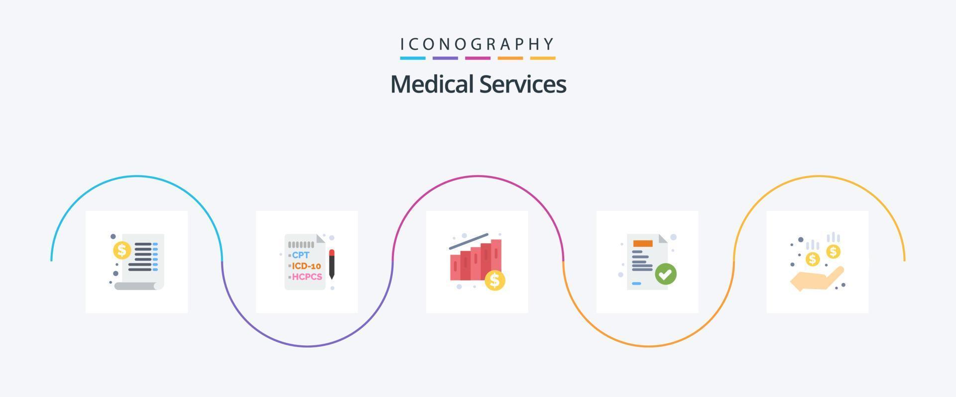 pacote de ícones plano de 5 serviços médicos, incluindo . dinheiro. gráfico. seguro. relatório médico vetor